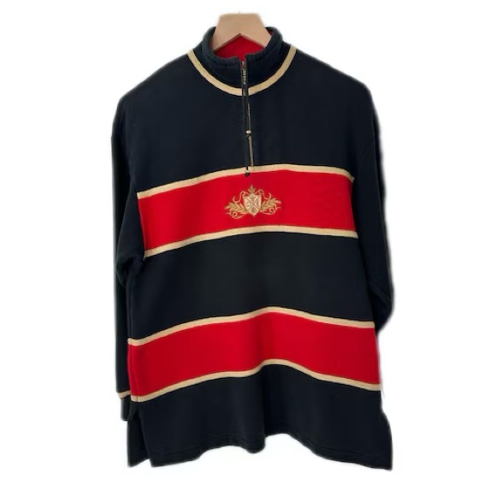St. John Sport Striped Navy Red Gold Quarter Zip Pullover Sweater Sz P (Petite) - Picture 13 of 13